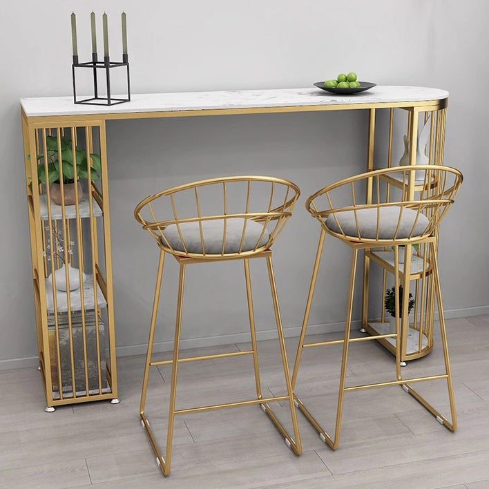 Glam Gold Iron Bar Table Faux Marble Specialty Top 41.3"H Bistro Table with Storage