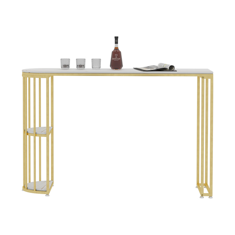 Gorgeous Bar Table Stone Top Gold Base Pub Table with Shelf for Living Room, Only Table