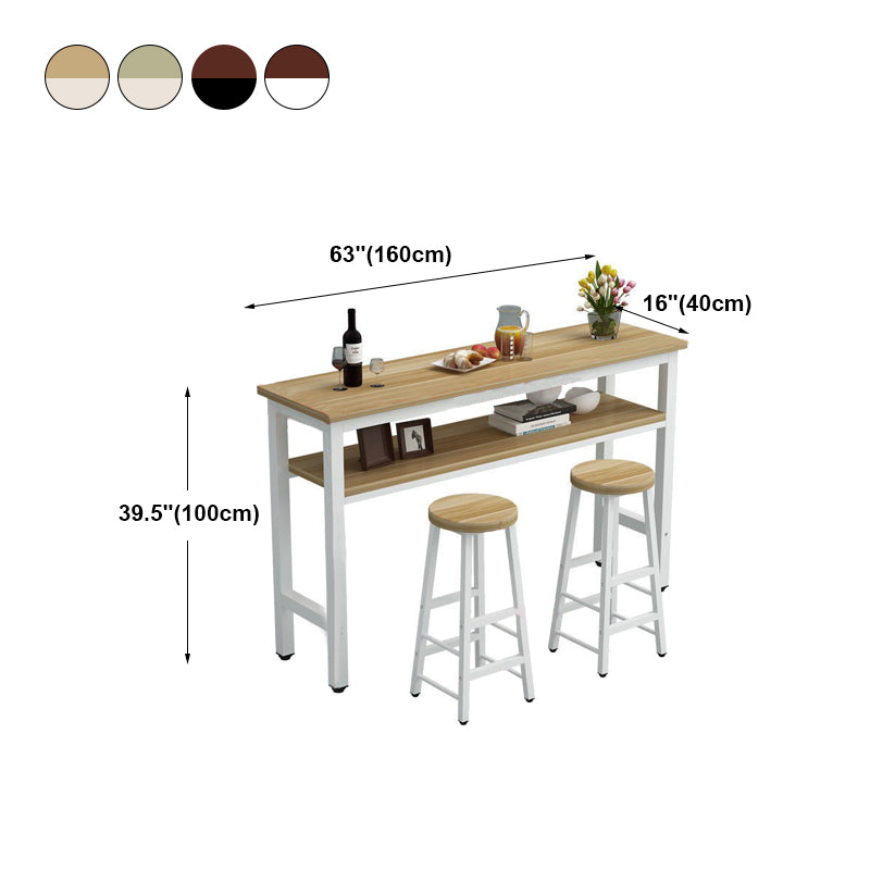 40-inch Height Bar Table Industrial Style Double-deck Wood Top Bar Table, Only Table