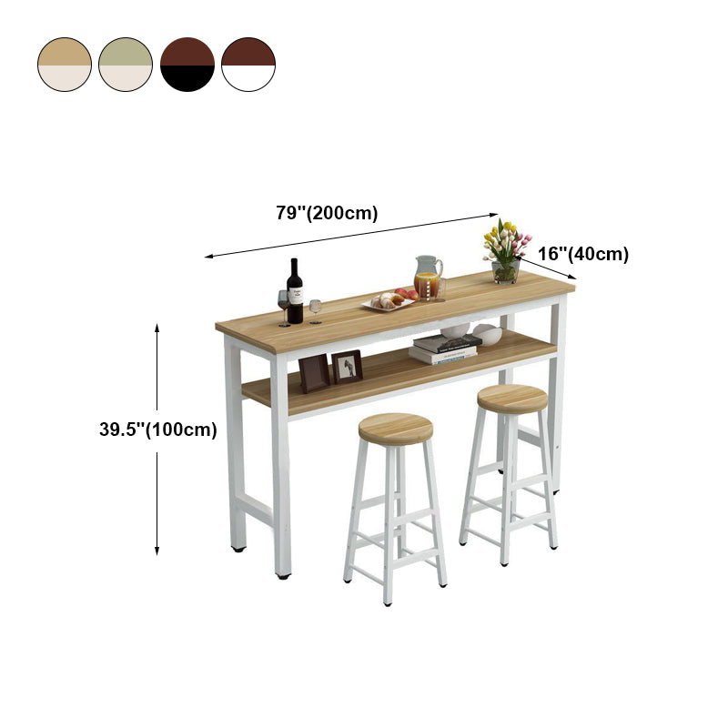 40-inch Height Bar Table Industrial Style Double-deck Wood Top Bar Table, Only Table