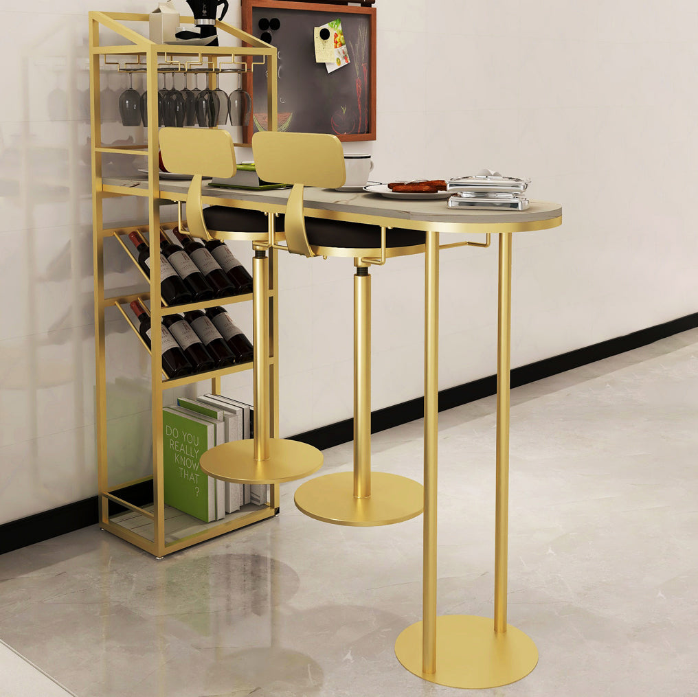 Glam Style Bar Table Stone Top Pub Table with Wine Cabinet for Dining Room