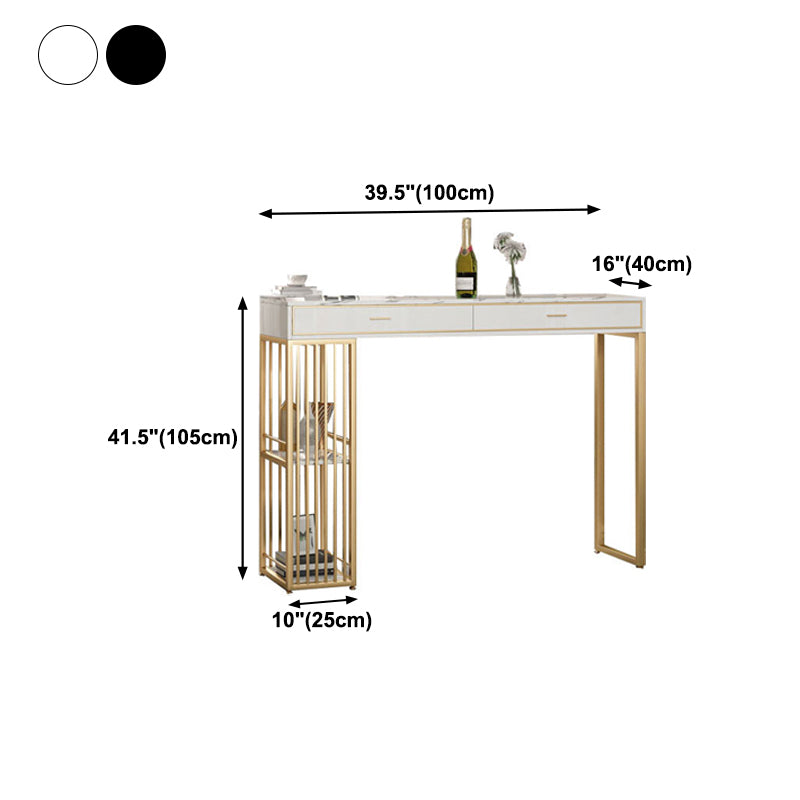 Nordic Style Storage Bar Table Stone Top Pub Table with 2 Drawers, Only Table