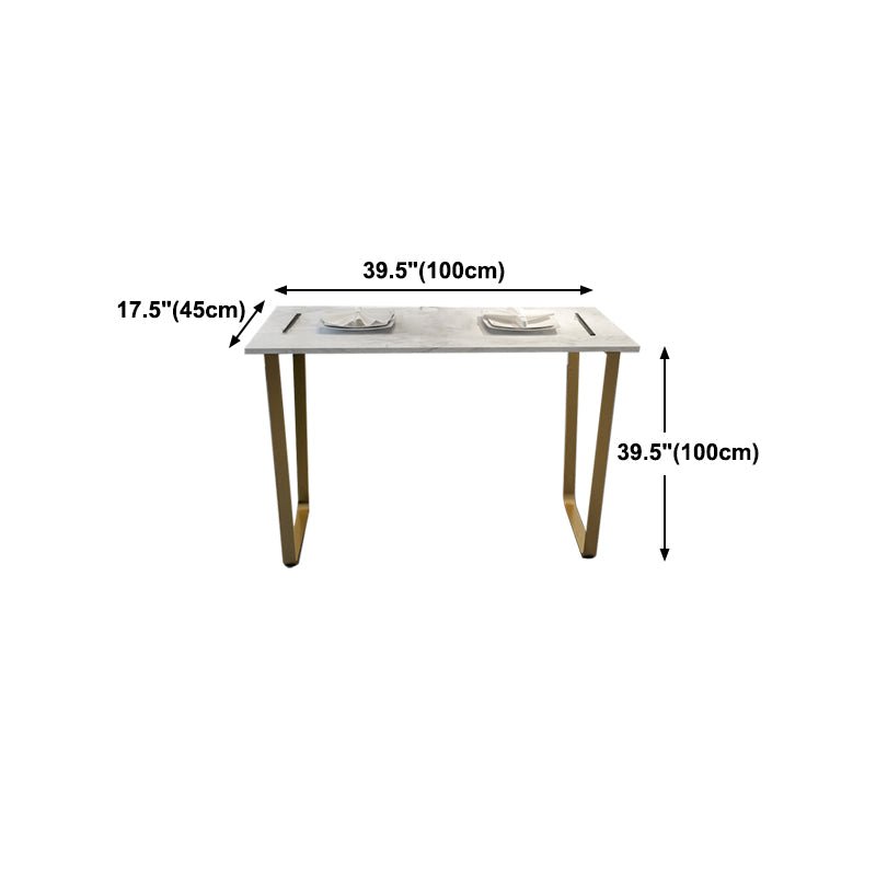 Glam Rectangle Faux Marble Pub Bar Table Indoor Metal Bar Dining Table with Sled Pedestal