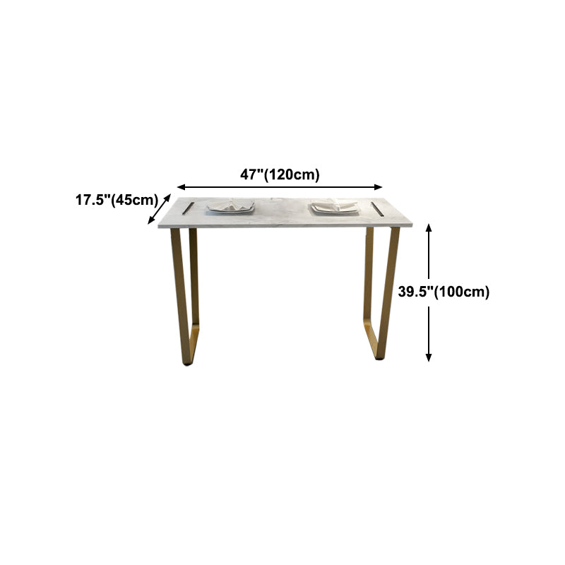 Glam Rectangle Faux Marble Pub Bar Table Indoor Metal Bar Dining Table with Sled Pedestal