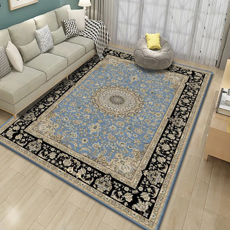 Black Vintage Carpet Polyester Pattern Carpet Stain Resistant Carpet for Living Room