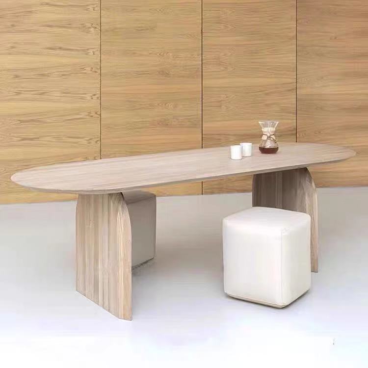 Contemporary Style Oval Furniture Double Pedestal Solid Wood Dinner Table