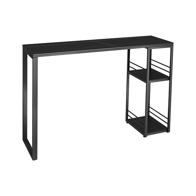 Industrial Rectangle Stone Pub Bar Table Indoor Black Iron Bar Dining Table with Shelf