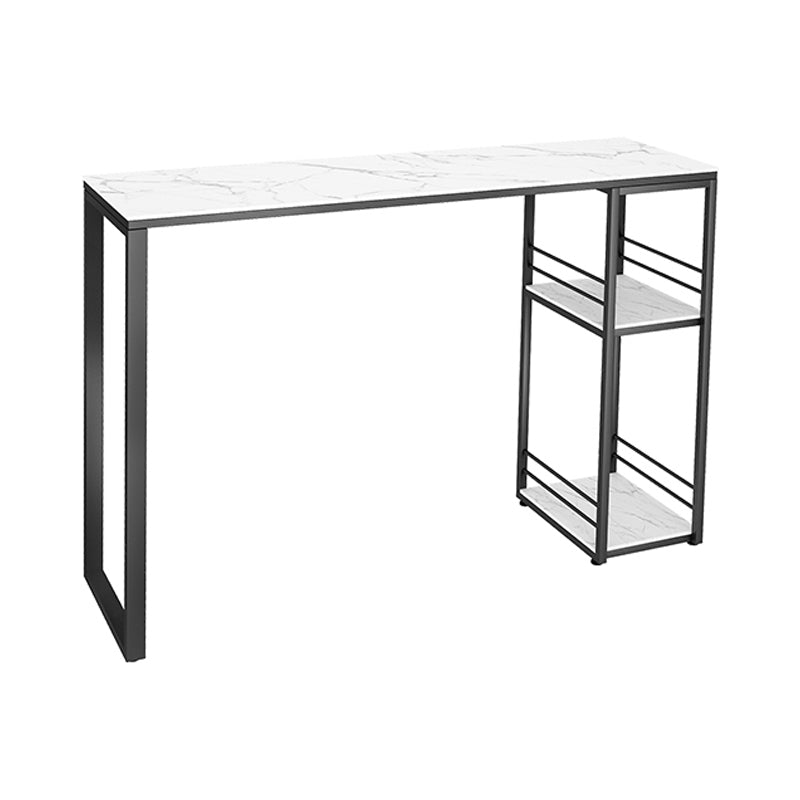 Industrial Rectangle Stone Pub Bar Table Indoor Black Iron Bar Dining Table with Shelf