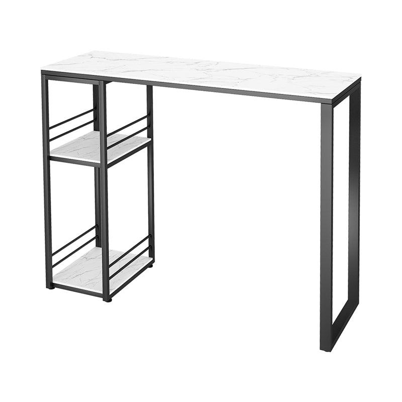 Industrial Rectangle Stone Pub Bar Table Indoor Black Iron Bar Dining Table with Shelf