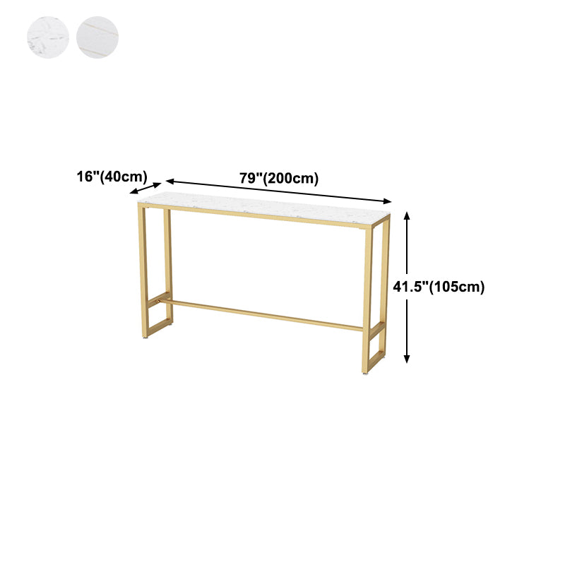 Glam Rectangle Stone Bar Table Indoor Iron Bar Table with Trestle Pedestal, Only Table