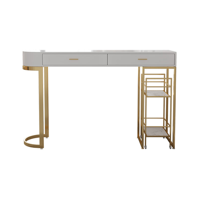 Glam Gold Iron Bar Table White Specialty Top 41.3"H Bistro Table with Storage