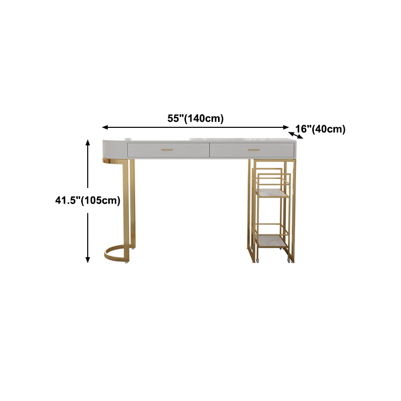 Glam Gold Iron Bar Table White Specialty Top 41.3"H Bistro Table with Storage