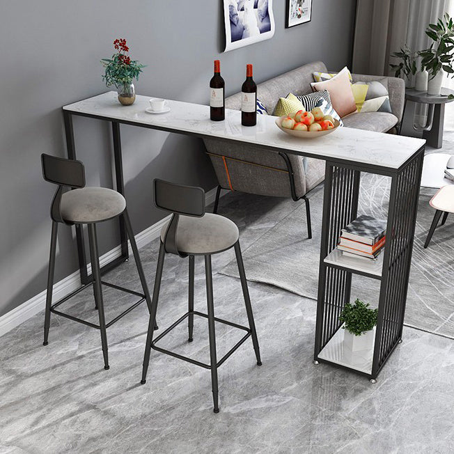 Industrial Iron Bar Table Faux Marble White Rectangle Top 41.3"H Bistro Table