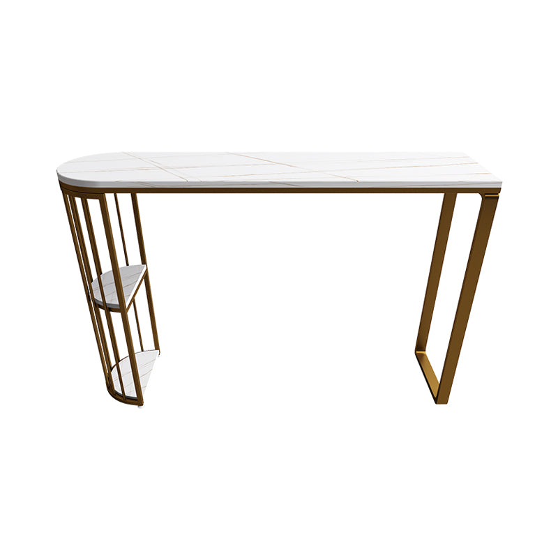 Glam Gold Iron Bar Table Faux Marble White Top Specialty 41.3"H Bistro Table with Storage