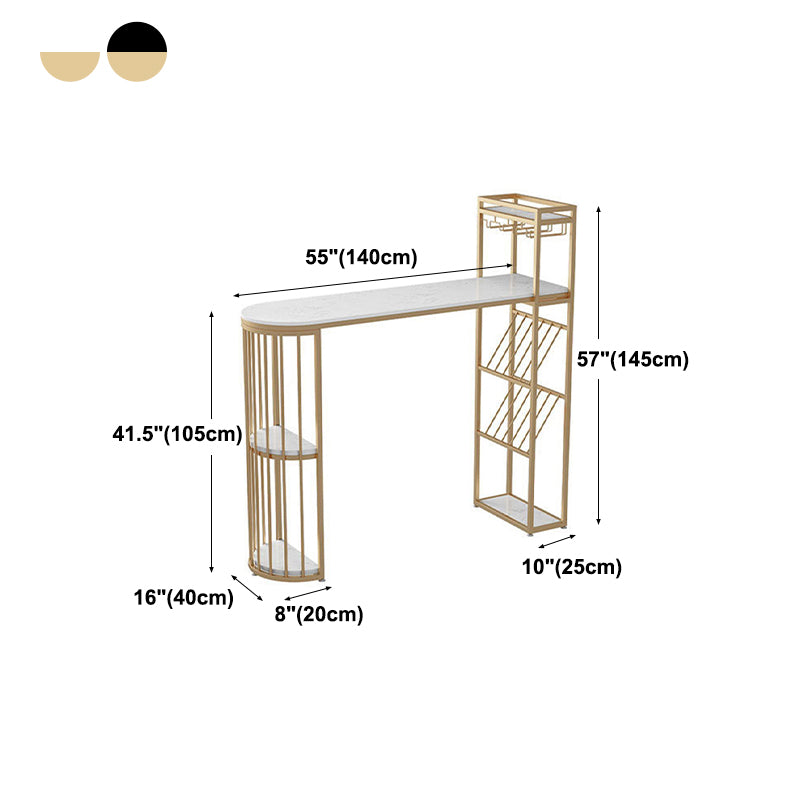 Glam Wine Rack Pub Height Dining Table Double Pedestal Cafe and Break-room Bar Table