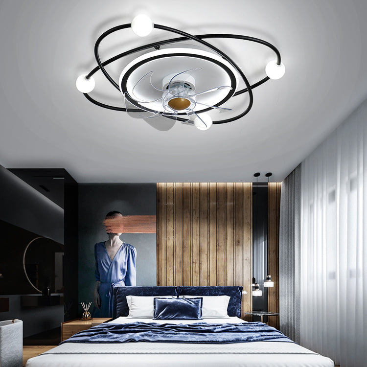 Nordic Metal Ceiling Fan Lamp Multi-Head Flush Mount Light Fixtures with ABS Fan Blade