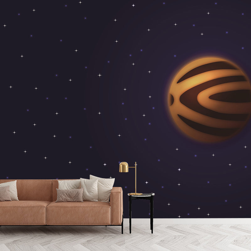 Children's Art Style Planet Mural Wallpaper Illustration Mildew Resistant for Home Decor