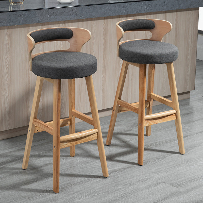 Scandinavian Wood Upholstered Counter Stools Low Back Bar Stools with Round Seat