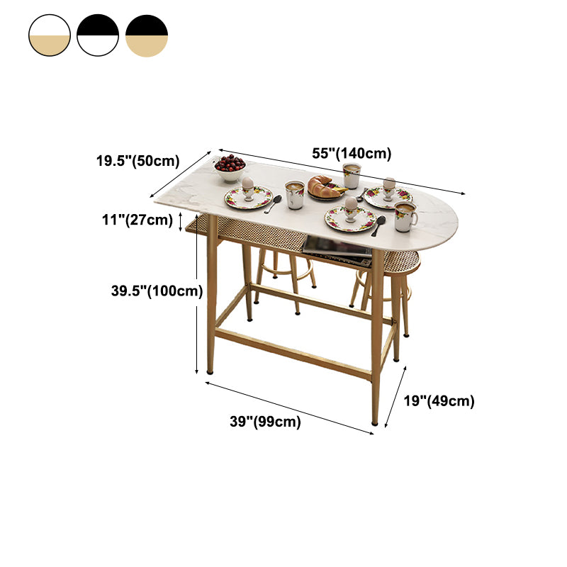 Dining Room Stone Top Counter Table Metal 4 Legs Glam Style Bar Table, Only Table