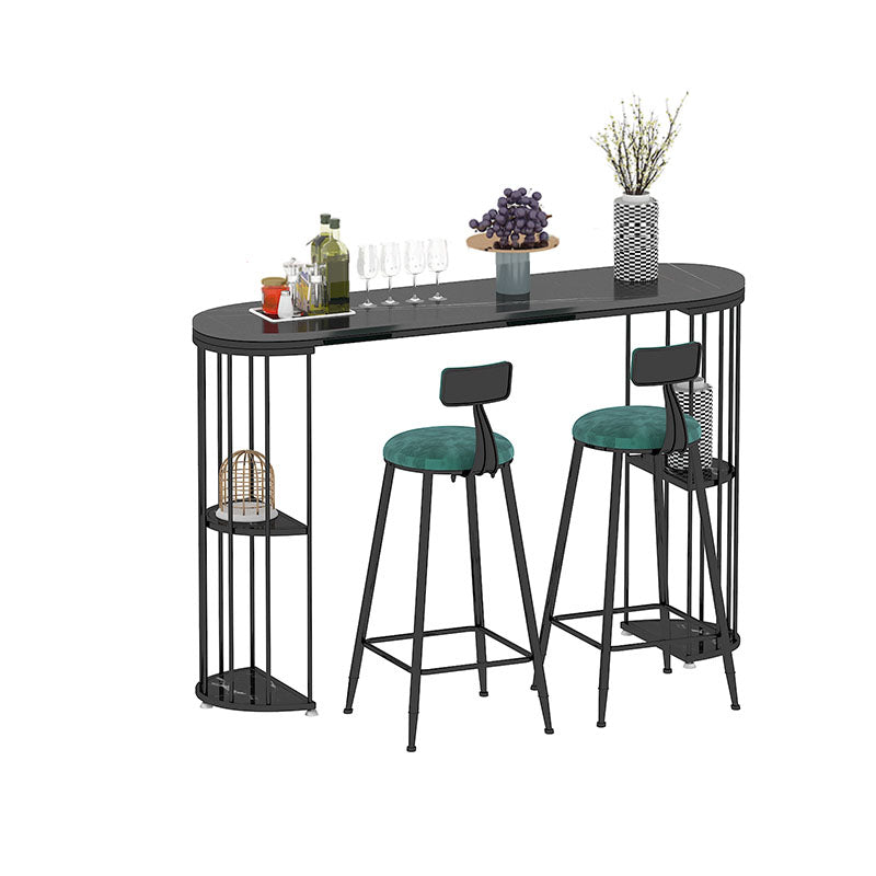 Glam Style Bar Table Stone Oval Top Pub Table with Cabinet for Dining Room