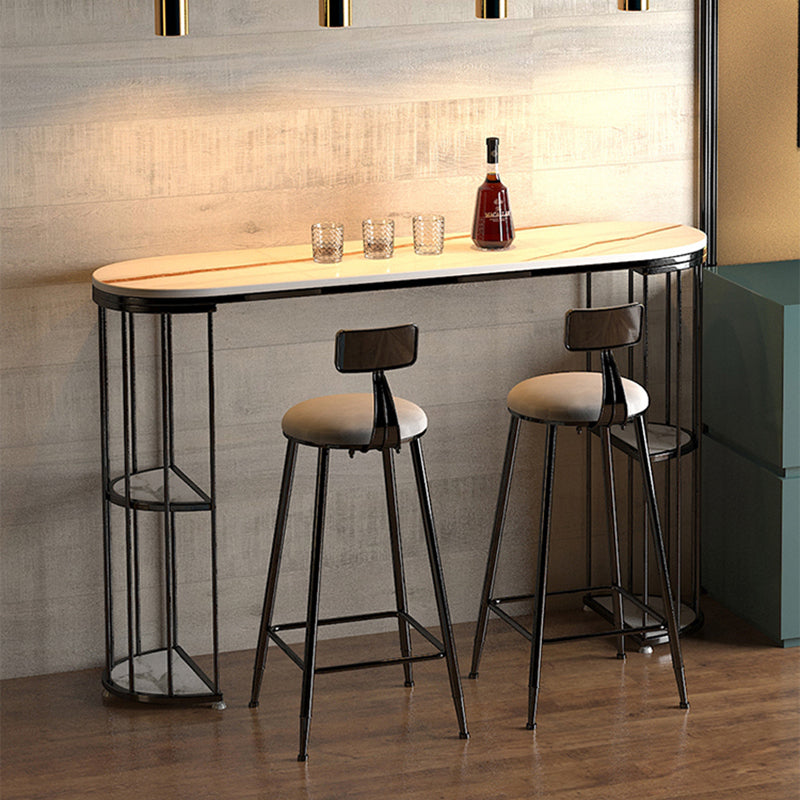 Glam Style Bar Table Stone Oval Top Pub Table with Cabinet for Dining Room