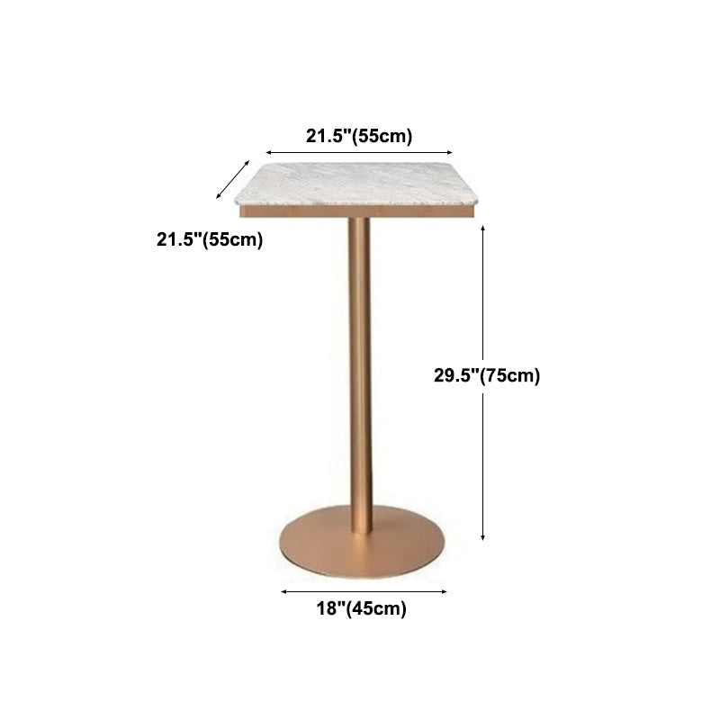 Glam White Faux Marble Pub Bar Table Indoor Iron Bar Dining Table with Single Pedestal