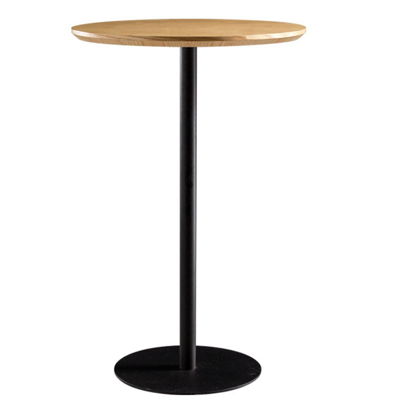 Industrial Round Wood Indoor Pub Bar Table Steel Single Pedestal Bar Dining Table