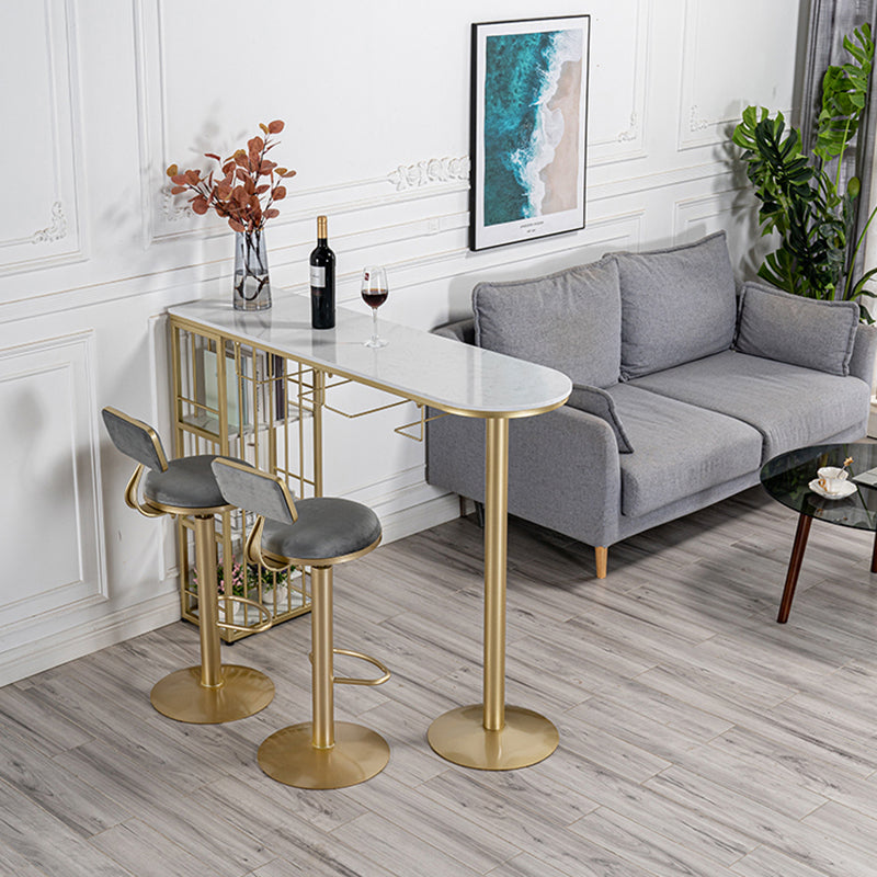 Glam Faux Marble Bistro Table Indoor Iron Double Pedestal Bar Dining Table with 3-Shelf