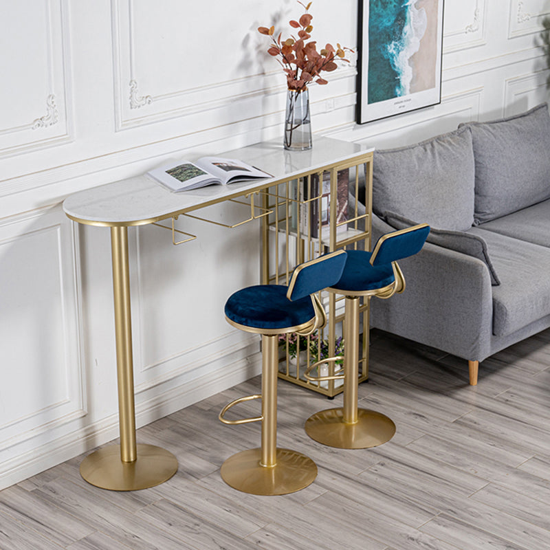 Glam Faux Marble Bistro Table Indoor Iron Double Pedestal Bar Dining Table with 3-Shelf