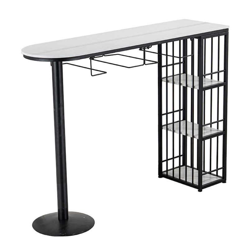 Glam Faux Marble Bistro Table Indoor Iron Double Pedestal Bar Dining Table with 3-Shelf