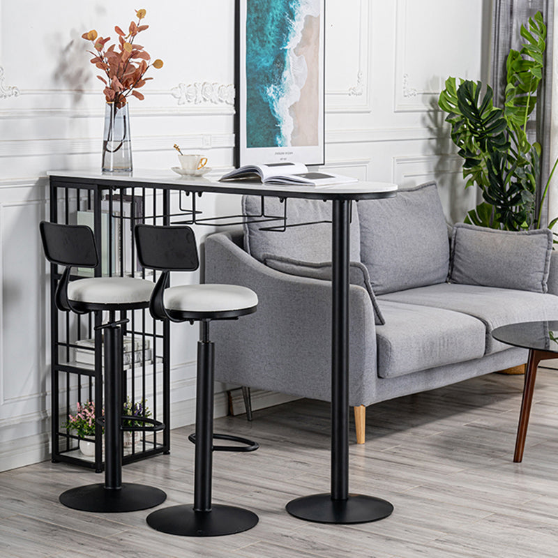 Glam Faux Marble Bistro Table Indoor Iron Double Pedestal Bar Dining Table with 3-Shelf