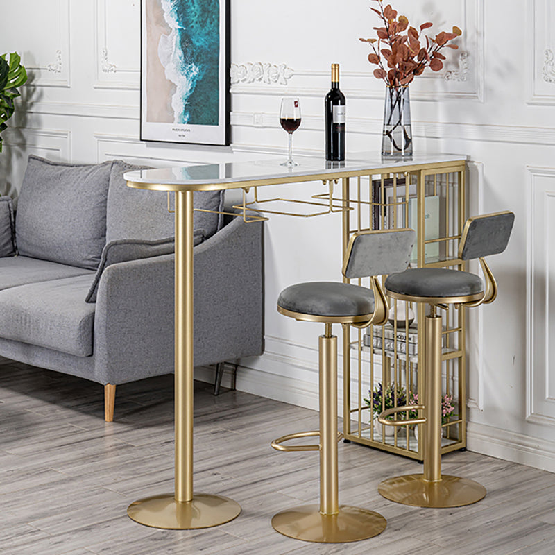 Glam Faux Marble Bistro Table Indoor Iron Double Pedestal Bar Dining Table with 3-Shelf