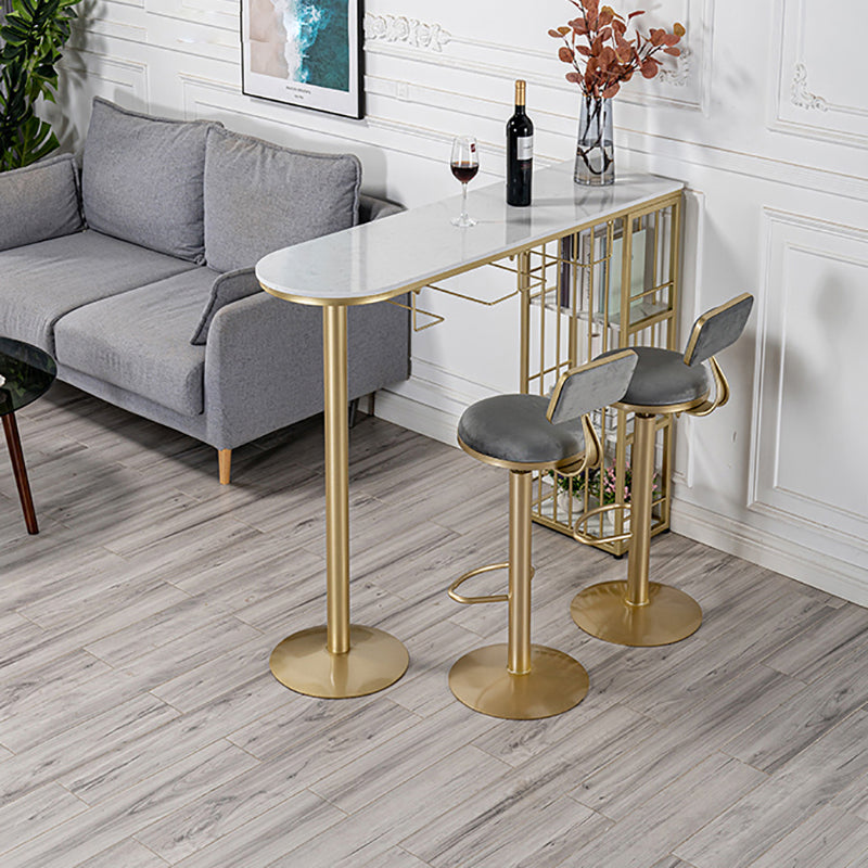 Glam Faux Marble Bistro Table Indoor Iron Double Pedestal Bar Dining Table with 3-Shelf