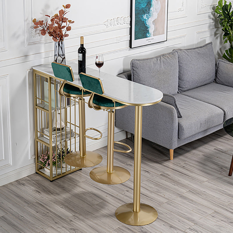 Glam Faux Marble Bistro Table Indoor Iron Double Pedestal Bar Dining Table with 3-Shelf