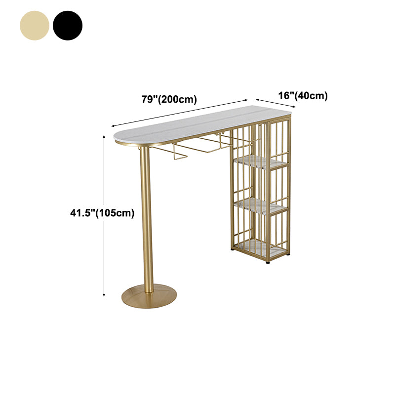 Glam Faux Marble Bistro Table Indoor Iron Double Pedestal Bar Dining Table with 3-Shelf