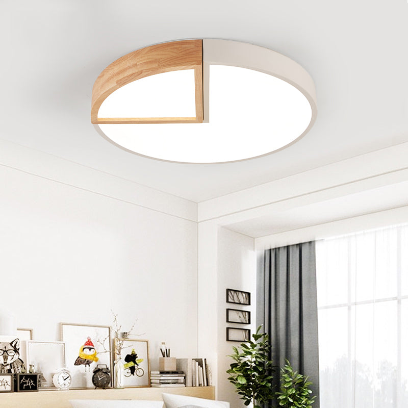 Round Wooden Ceiling Mounted Lights LED Flush Mount Ceiling Lighting for Bedroom