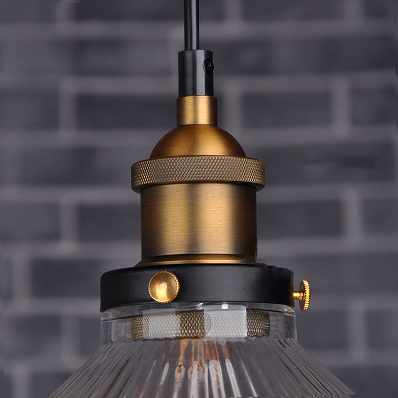 Luce a sospensione conicerosa a ciondolo industriale vetro trasparente in ottone a 1 bulbo a soffitto appeso