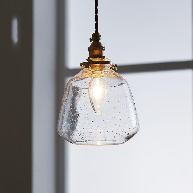 Glass Shade Pendant Light Fixture Tapered 1-Light Industrial Style Brass Hanging Light