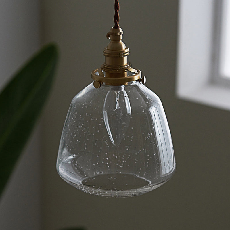 Luminaire pendentif de nuance de verre effilé à la lumière de style industriel en laiton