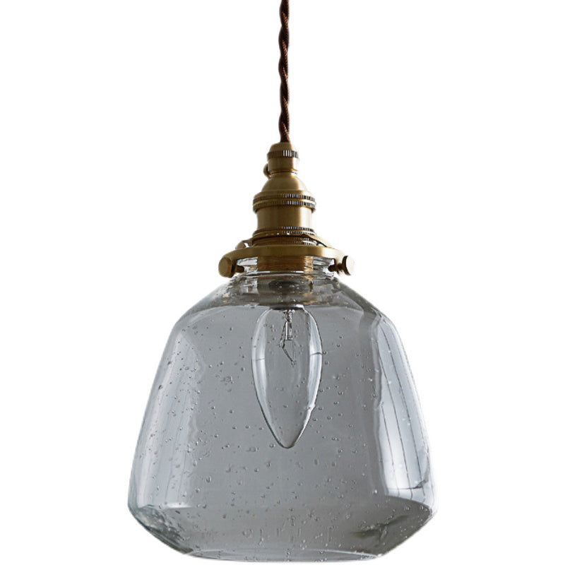 Glass Shade Pendant Light Fixture Tapered 1-Light Industrial Style Brass Hanging Light