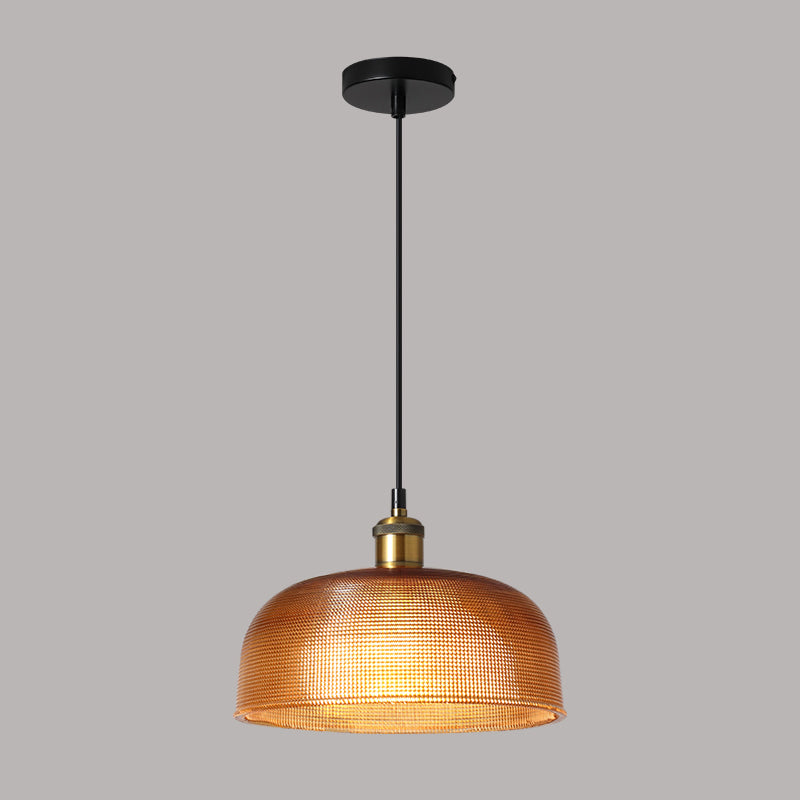 1-Light Drop Lamp Vintage Brass Glass Shaded Restaurant Suspension Pendant Light