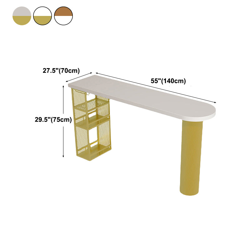 Industrial Wood Indoor Pub Bar Table Iron Double Pedestal Bar Dining Table with 3-Shelf