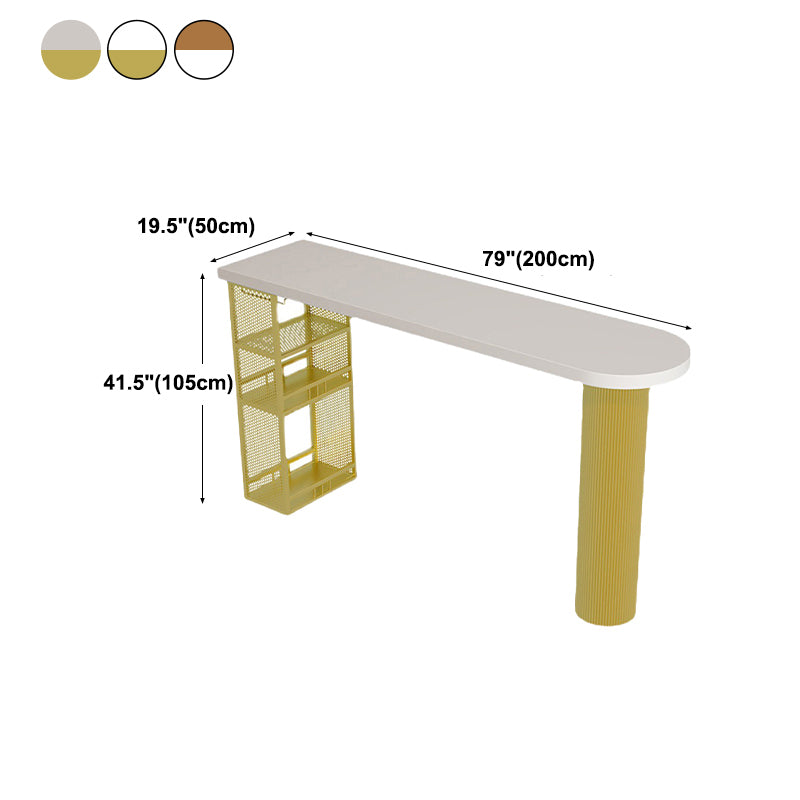 Industrial Wood Indoor Pub Bar Table Iron Double Pedestal Bar Dining Table with 3-Shelf