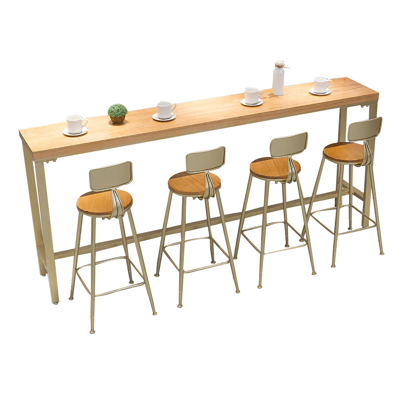 Light Brown Modern Style Bar Table in Solid Wood and Iron Table Milk Tea Shop Bar Table