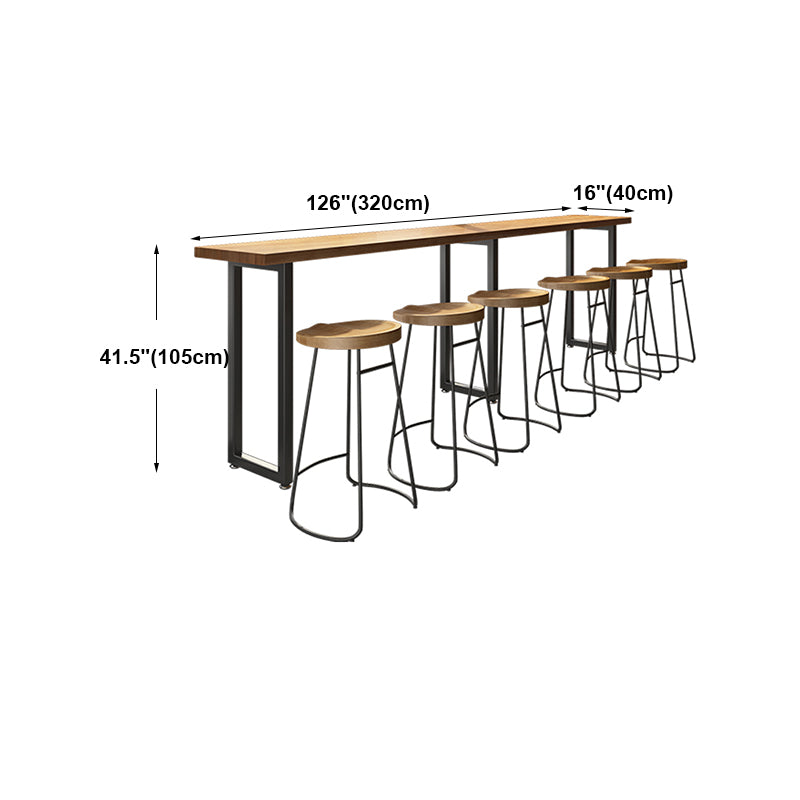 Light Brown Modern Style Bar Table Rectangular Wood Bar Bar with Metal Base, Only Table