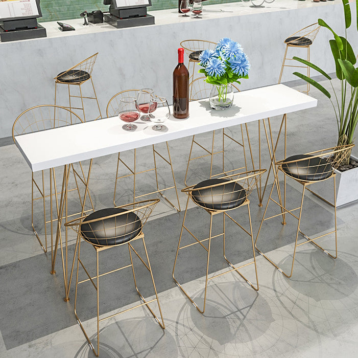 Gold Glam Style Bar Table in Iron Top and Faux Marble Milk Tea Shop Bar Table, Only Table