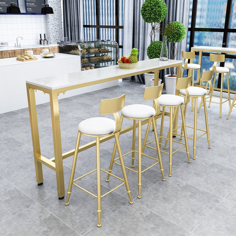 White Glam Style Bar Table in Faux Marble and Metal Milk Tea Shop Bar Table