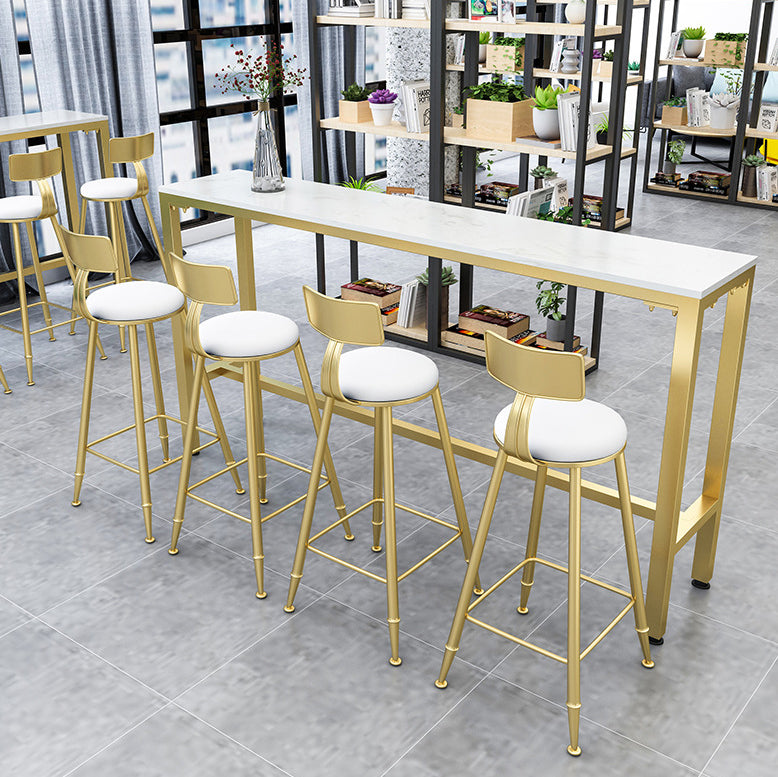 White Glam Style Bar Table in Faux Marble and Metal Milk Tea Shop Bar Table