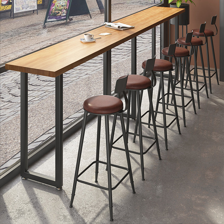 Modern Brown Wood Pub Table with Rectangle Table Top Black Trestle Table, Only Table