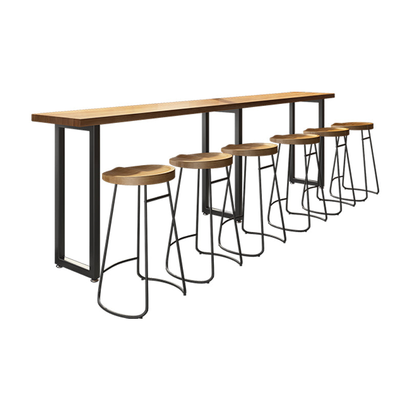 Modern Brown Wood Pub Table with Rectangle Table Top Black Trestle Table, Only Table